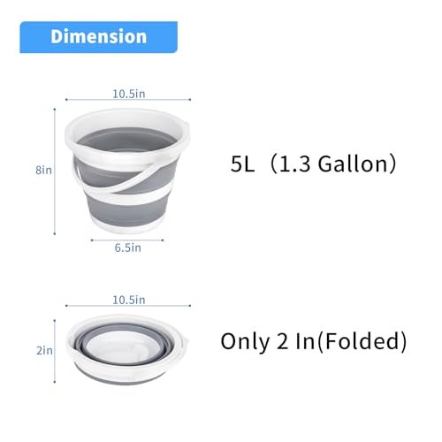 Craftend Collapsible Bucket 5L 1.3Gallon Small Cleaning Bucket Mop Buckets for Household Outdoor Car Washing Tub Plastic Foldable Portable Camping Beach Sand Water Pot Pail Space Saving Round - Image 2