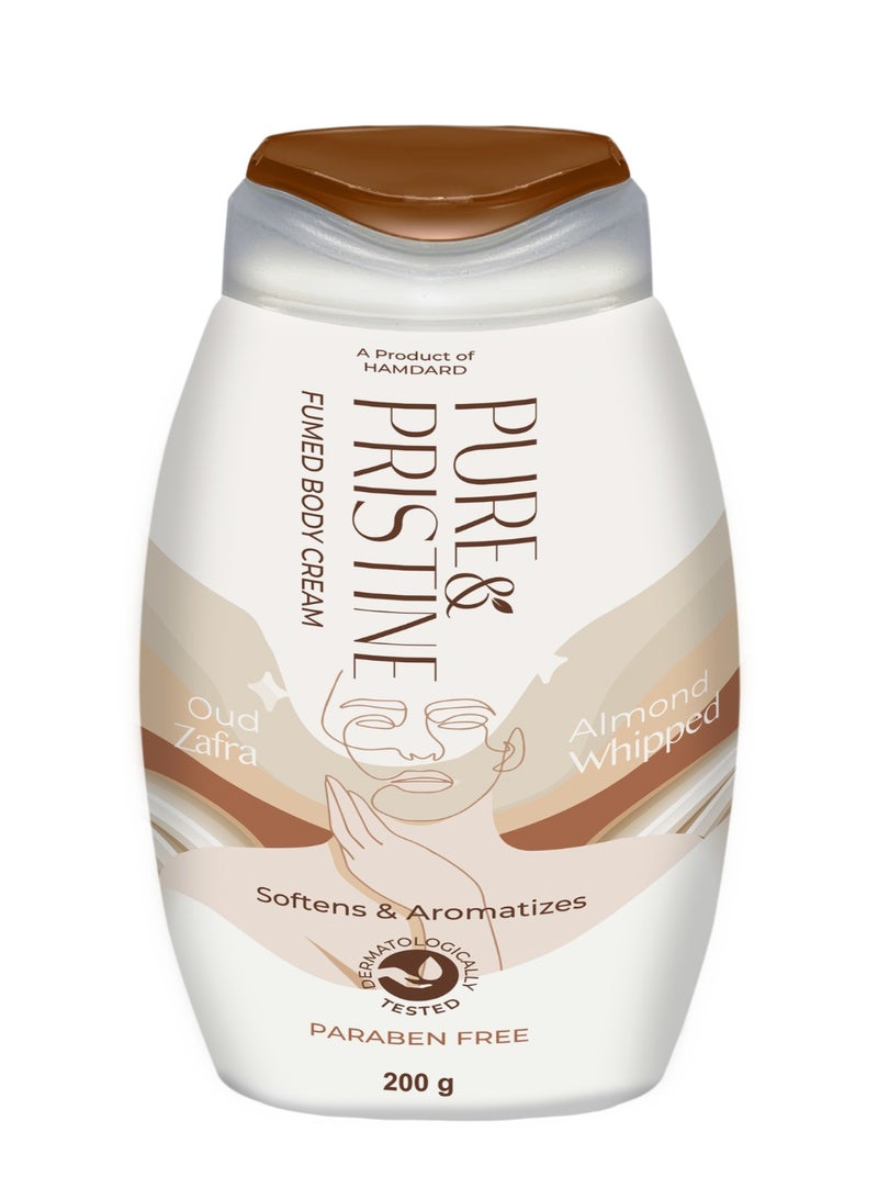 بيور اند بريستين كريم للجسم مدخن بالعود الزفرة 200 جرام-سوط اللوز ، عناية مغذية ناعمة كالحرير