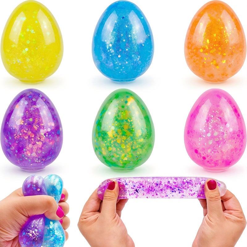Howzcci 6 Pack Easter Eggs Stress Balls Squishy Toys Squeeze Fidget Toys for Kids Girls Boys Easter Egg Hunt Fillers Easter Basket Stuffers Party Favors Gifts - Image 3