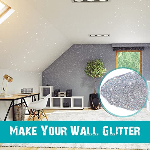 Kigeli 500g Glitter Paint Additive Silver Holographic Glitter Paint Additive Silver Holographic Metallic Sparkling Powder Mix with Acrylic for Interior Exterior Wall Ceiling Wood(Silver Holographic) - Image 2