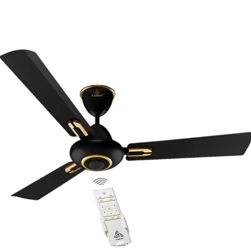 Jupiter Maharaja 3 Blades BLDC Motor 1200 mm Energy Efficient 5 Star Energy Saver High Speed Decorative Ceiling Fan Remote Controlled Black Gold - Image 1