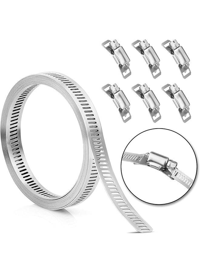 PROMASS Stainless Steel Hose & Pipe Clamp, 7.9FT Metal Strapping, 6 Fasteners, Worm Gear Band Clamp