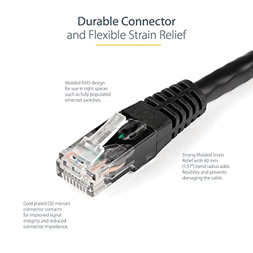 StarTech.com 1ft CAT6 Ethernet Cable - Black CAT 6 Gigabit Ethernet Wire -650MHz 100W PoE++ RJ45 UTP Molded Category 6 Network/Patch Cord w/Strain Relief/Fluke Tested UL/TIA Certified (C6PATCH1BK) - Image 4
