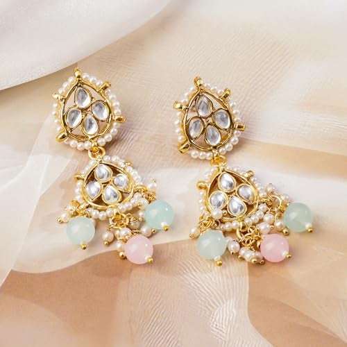 Rubans Necklace Set Kundan Pearl Gold Plated White Pastel Beaded Choker Gift for Women and Girls Bridal Festive - Image 5