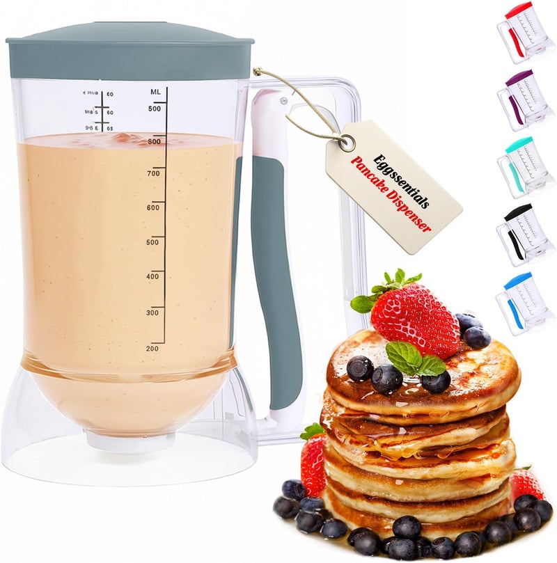Eggssentials Pancake Dispenser – Easy Control Cake Mix Dispenser for Baking – Drip-Free Muffin & Cupcake Batter Dispenser with Handle – Great for Griddle Pancakes - Grey Color - Image 1