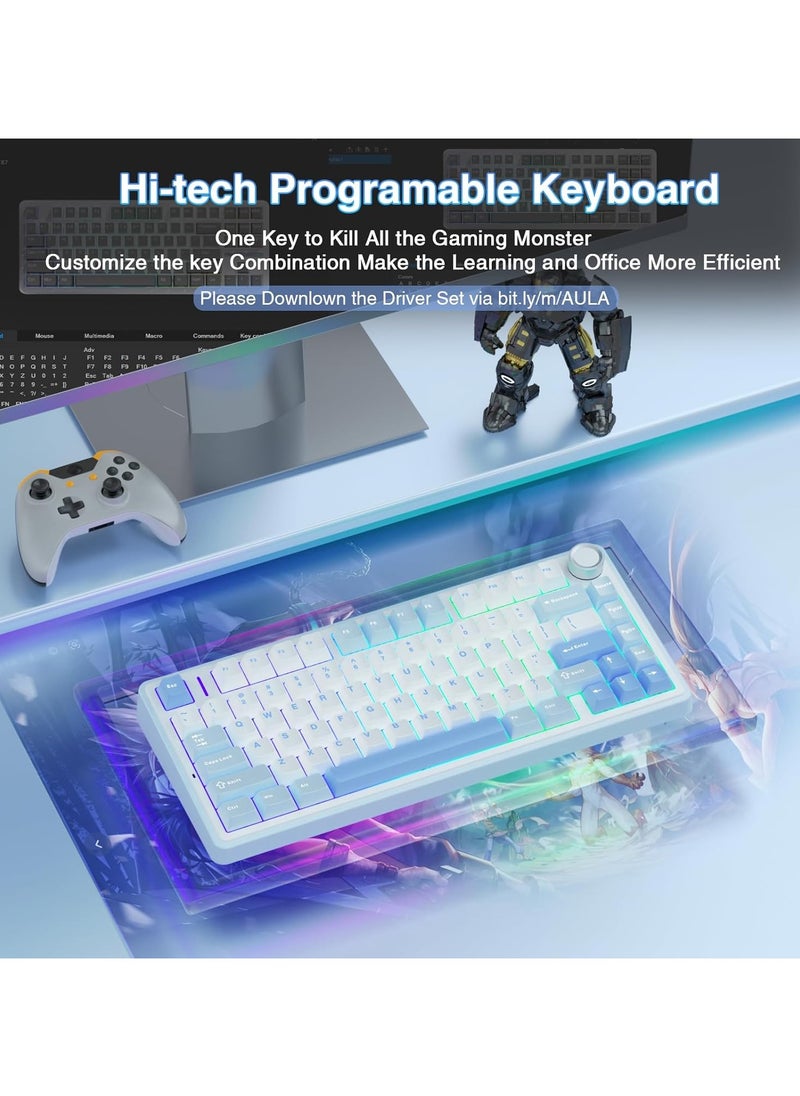 AULA - F75 75% Wireless Mechanical Keyboard,Gasket Hot Swappable Custom Keyboard,Pre-lubed Graywood V3 Switches RGB Backlit Gaming Keyboard,2.4GHz/Type-C/BT5.0 Mechanical Keyboard - Image 1