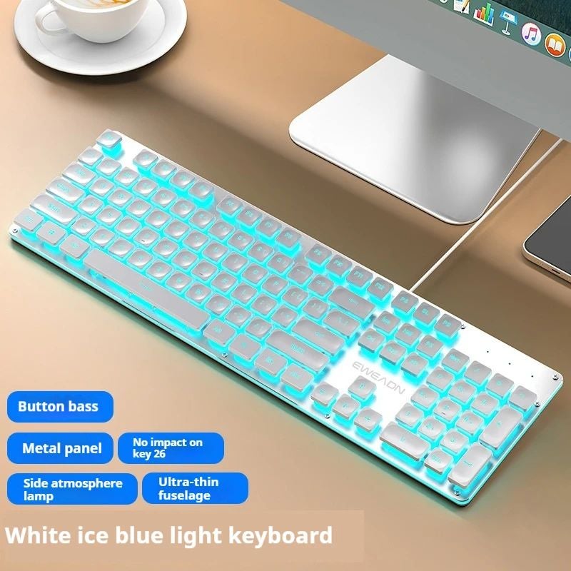 Eweadn Gx710 Silent ABS Mechanical Keyboard Wired Ergonomic Gaming Office Keyboard, White Blue - Image 1