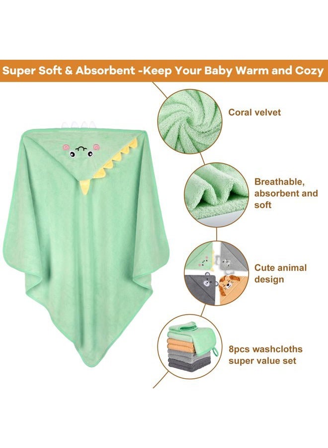 CandyHome 12 PCS Baby Bath Towels Set for Infants Toddlers, 4 PCS Animal Hooded Baby Towels & 8 PCS Washcloths Set, Ultra Absorbent Cute Soft Newborn Essentials Gift for Boys & Girls - Image 4