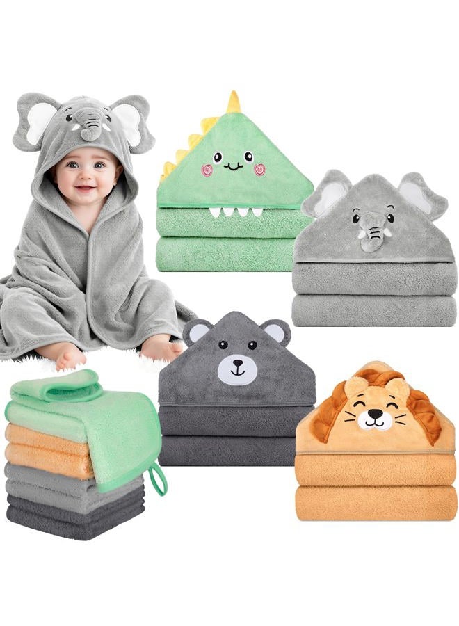 CandyHome 12 PCS Baby Bath Towels Set for Infants Toddlers, 4 PCS Animal Hooded Baby Towels & 8 PCS Washcloths Set, Ultra Absorbent Cute Soft Newborn Essentials Gift for Boys & Girls - Image 1