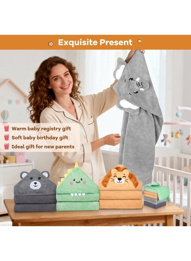 CandyHome 12 PCS Baby Bath Towels Set for Infants Toddlers, 4 PCS Animal Hooded Baby Towels & 8 PCS Washcloths Set, Ultra Absorbent Cute Soft Newborn Essentials Gift for Boys & Girls - Image 5