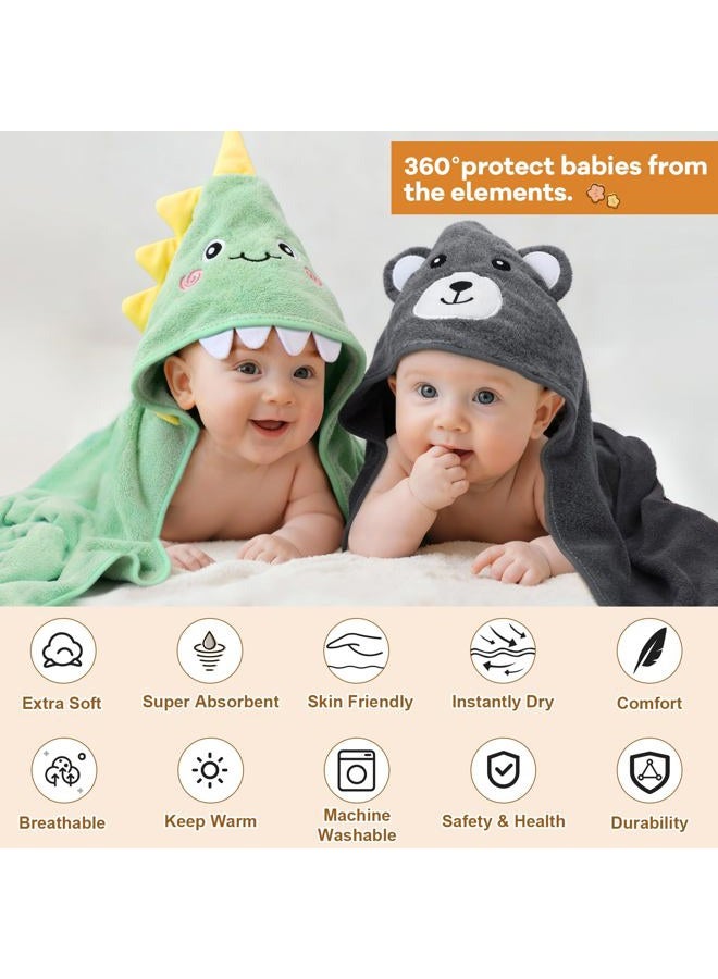 CandyHome 12 PCS Baby Bath Towels Set for Infants Toddlers, 4 PCS Animal Hooded Baby Towels & 8 PCS Washcloths Set, Ultra Absorbent Cute Soft Newborn Essentials Gift for Boys & Girls - Image 3