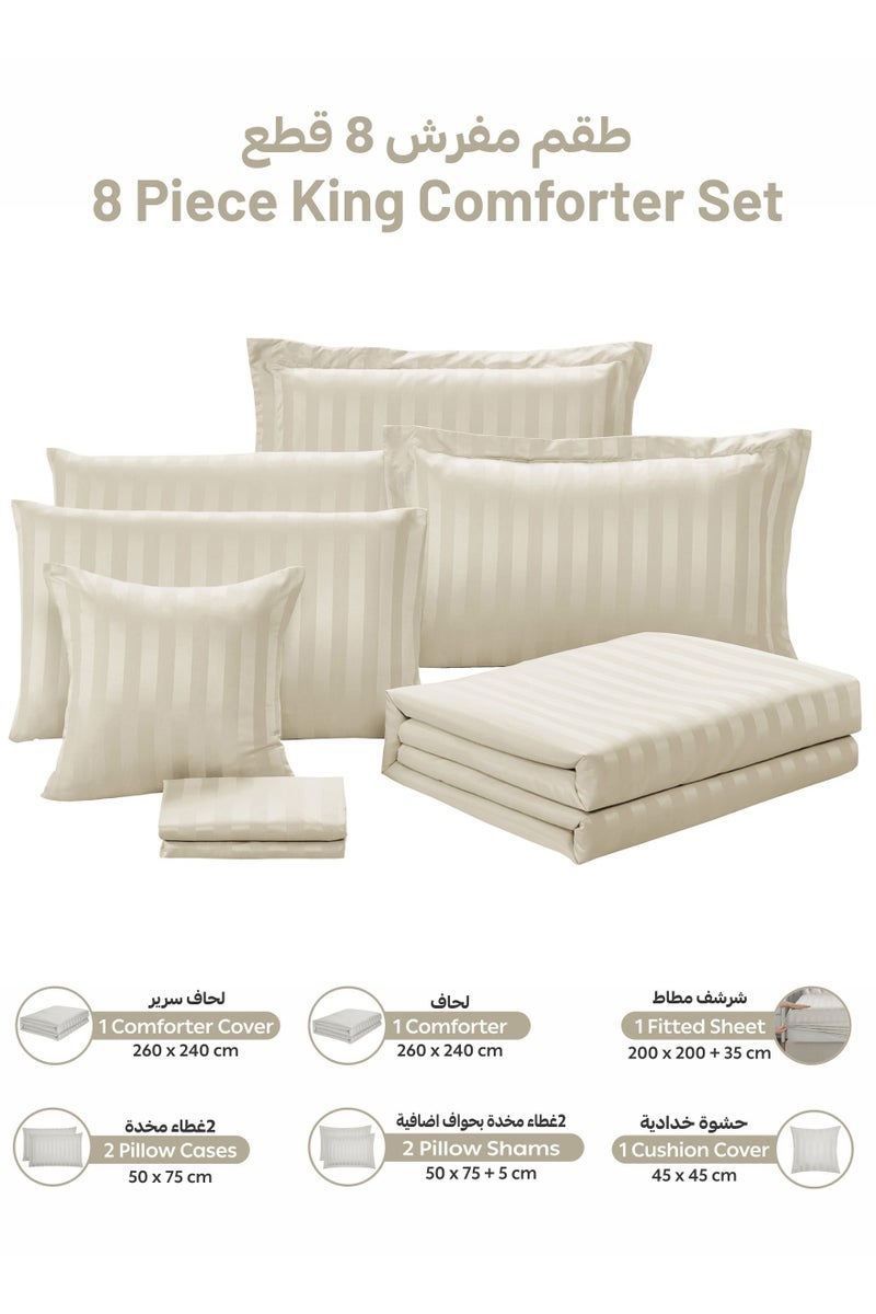 Donetella Striped Comforter Set, King Size (260x240 cm), 8-Piece Hotel Bedding with 350 GSM Filling – Comforter, Comforter Cover, Fitted Sheet, Pillowcases & Cushion Cover  - Image 4