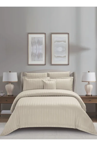 Donetella Striped Comforter Set, King Size (260x240 cm), 8-Piece Hotel Bedding with 350 GSM Filling – Comforter, Comforter Cover, Fitted Sheet, Pillowcases &amp; Cushion Cover