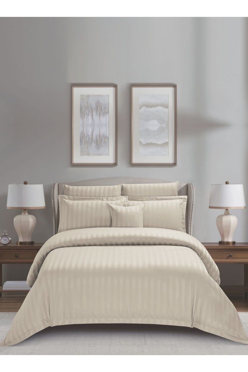 Donetella Striped Comforter Set, King Size (260x240 cm), 8-Piece Hotel Bedding with 350 GSM Filling – Comforter, Comforter Cover, Fitted Sheet, Pillowcases & Cushion Cover  - Image 1