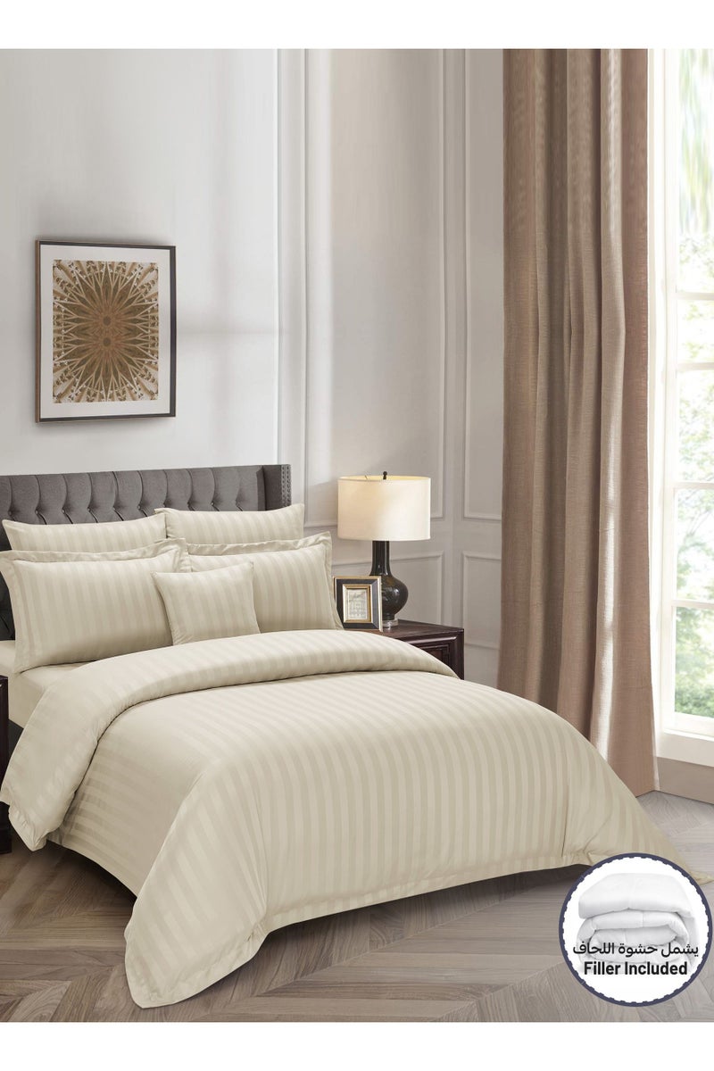Donetella Striped Comforter Set, King Size (260x240 cm), 8-Piece Hotel Bedding with 350 GSM Filling – Comforter, Comforter Cover, Fitted Sheet, Pillowcases & Cushion Cover  - Image 2