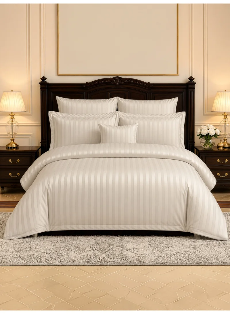 Hotel Striped Comforter Set, Fits 200x200 cm Size Bed, Removable Duvet Filler Included, 8-Pcs King Size, 350 GSM Filling.