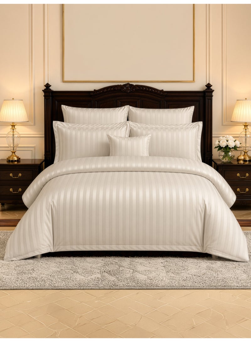 Donetella Hotel Striped Comforter Set, Fits 200x200 cm Size Bed, Removable Duvet Filler Included, 8-Pcs King Size, 350 GSM Filling. - Image 1