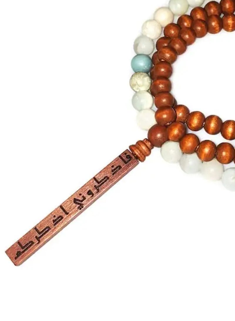 أم أم أيه من معدن الإنسان سبحة من الأحجار الكريمة والخرز الخشبي -  الأمازونيت - Image 2