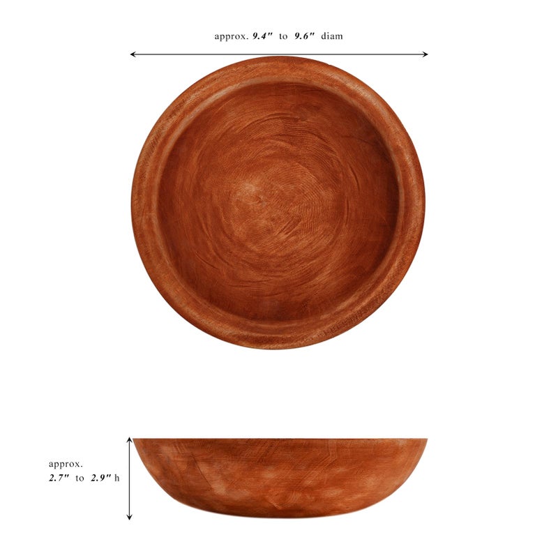RUIRUICO Hand Carved Wooden Decorative Bowl for Home Entryway Decor, Wood Centerpiece Bowl for Coffee Table Decor, Wood Dough Bowl for Farmhouse Decor (Mahogany) - Image 5
