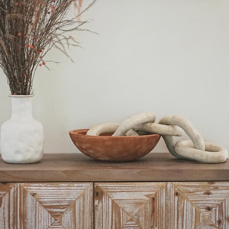 RUIRUICO Hand Carved Wooden Decorative Bowl for Home Entryway Decor, Wood Centerpiece Bowl for Coffee Table Decor, Wood Dough Bowl for Farmhouse Decor (Mahogany) - Image 2