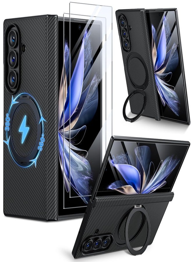 Hoerrye Z fold 7 Case Compatible with MagSafe - [2Pcs Screen Protector] [Military-Grade Drop Protection] Carbon Fiber Magnetic Cover with 360° Adjustable Stand for Samsung Galaxy Z fold 7, Black - Image 1