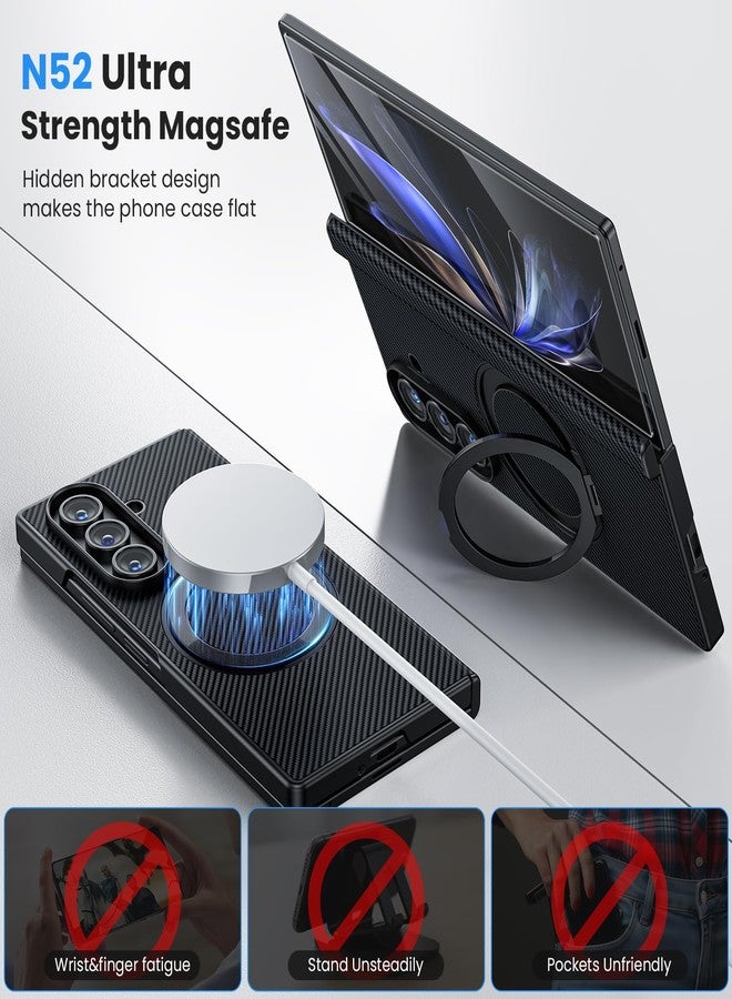 Hoerrye Z fold 7 Case Compatible with MagSafe - [2Pcs Screen Protector] [Military-Grade Drop Protection] Carbon Fiber Magnetic Cover with 360° Adjustable Stand for Samsung Galaxy Z fold 7, Black - Image 5