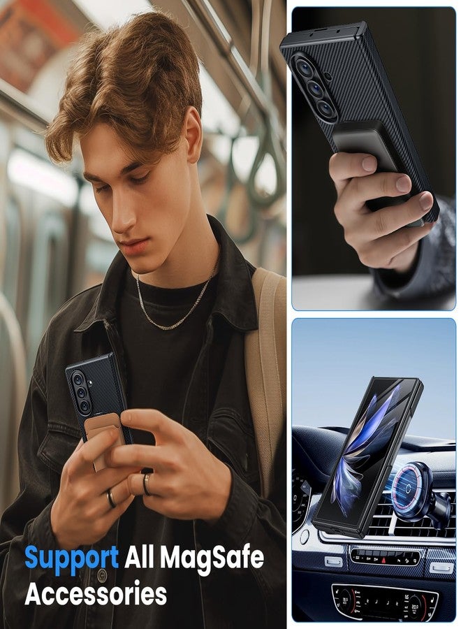 Hoerrye Z fold 7 Case Compatible with MagSafe - [2Pcs Screen Protector] [Military-Grade Drop Protection] Carbon Fiber Magnetic Cover with 360° Adjustable Stand for Samsung Galaxy Z fold 7, Black - Image 2