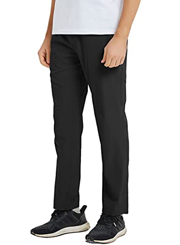 BASUDAM Men's Athletic Pants Thin Lightweight Quick Dry Zipper Pockets Outdoor Sports Pants for Running Jogging Hiking Black M - Image 2