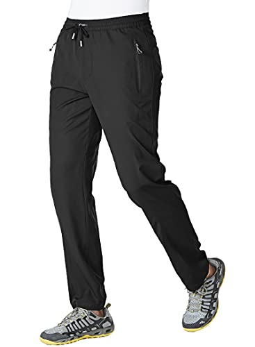 BASUDAM Men's Athletic Pants Thin Lightweight Quick Dry Zipper Pockets Outdoor Sports Pants for Running Jogging Hiking Black M - Image 1