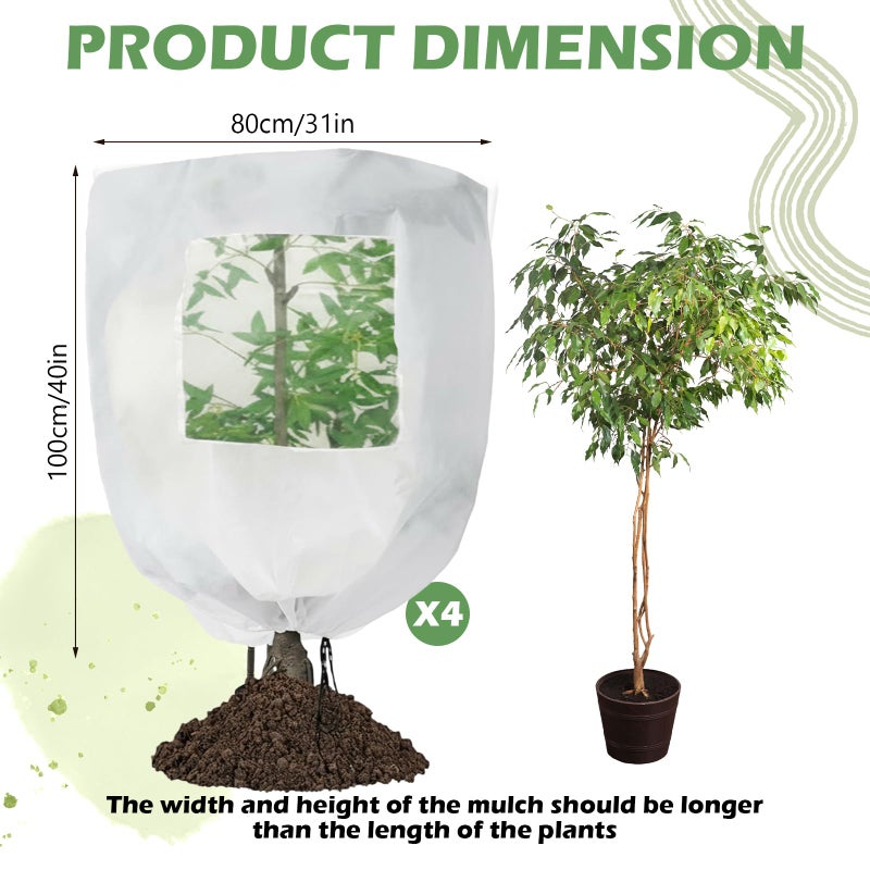 Maasechs 4 Pcs Large Plant Covers Freeze Protection with Viewing Window, Drawstring & Zipper Winter Frost Covers, Shade Cloth for Shrubs, Small Trees, Frost(White,31.5 x 39.4 Inch) - Image 2