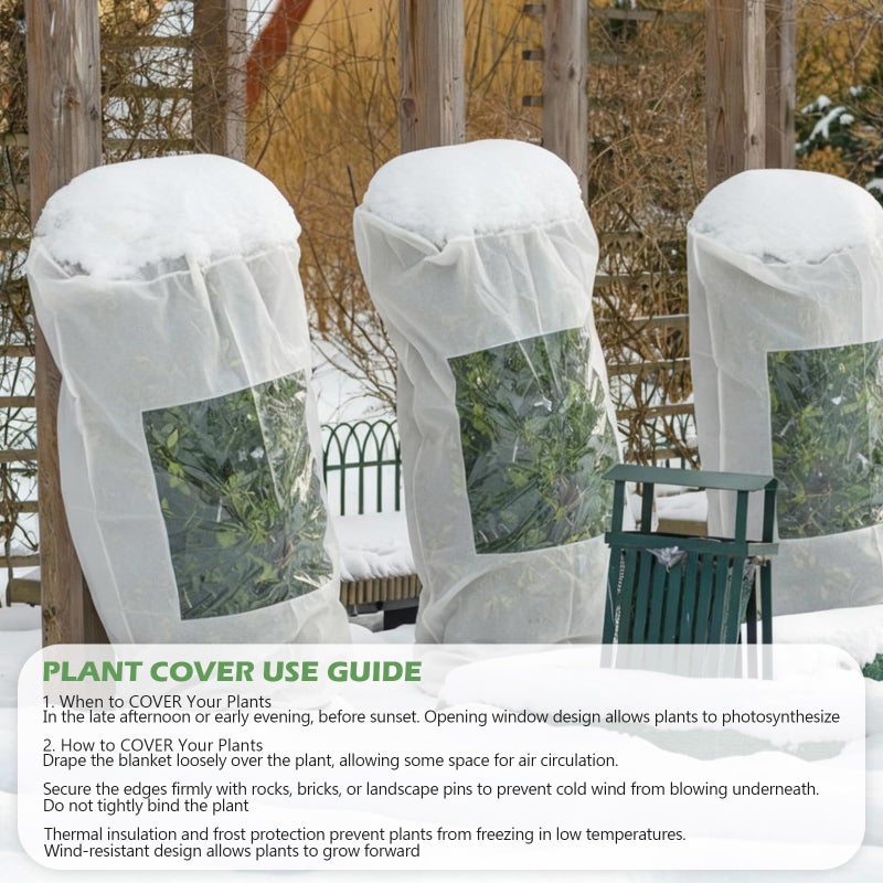 Maasechs 4 Pcs Large Plant Covers Freeze Protection with Viewing Window, Drawstring & Zipper Winter Frost Covers, Shade Cloth for Shrubs, Small Trees, Frost(White,31.5 x 39.4 Inch) - Image 4