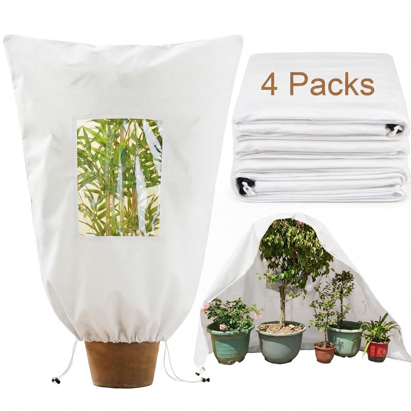 Maasechs 4 Pcs Large Plant Covers Freeze Protection with Viewing Window, Drawstring & Zipper Winter Frost Covers, Shade Cloth for Shrubs, Small Trees, Frost(White,31.5 x 39.4 Inch) - Image 1