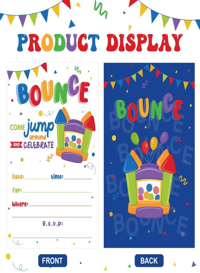 Nezyo 30 Count Bounce House Birthday Invitations Jumping Party Invitations Bounce Graduation Birthday Party Invite Card with 30 Castle Envelopes for Boy Girl Trampoline Jump Birthday Party(Blue) - Image 3