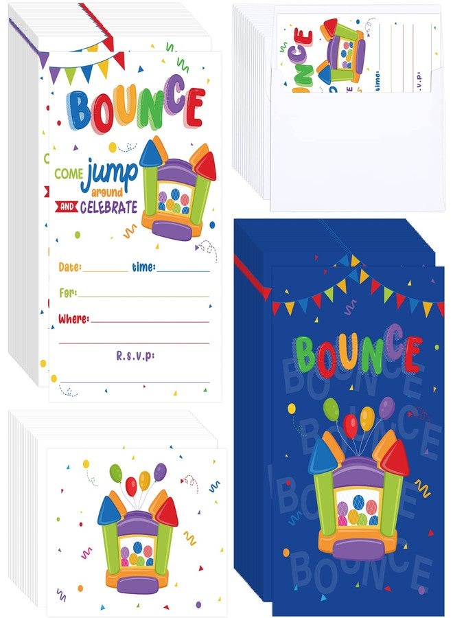 Nezyo 30 Count Bounce House Birthday Invitations Jumping Party Invitations Bounce Graduation Birthday Party Invite Card with 30 Castle Envelopes for Boy Girl Trampoline Jump Birthday Party(Blue) - Image 1