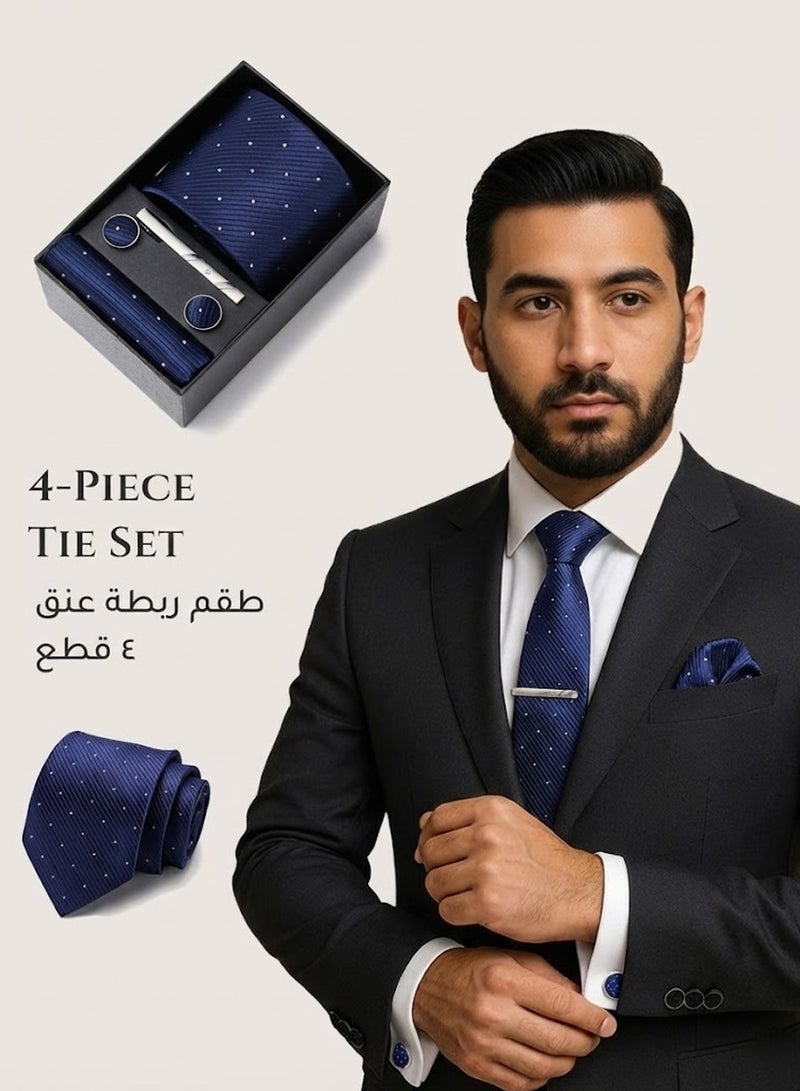 FIORICASA Men’s Premium 4-Piece Tie Gift Set – Navy Dot Tie, Cufflinks, Tie Clip & Matching Pocket Square - Image 1