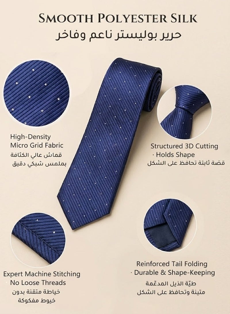 FIORICASA Men’s Premium 4-Piece Tie Gift Set – Navy Dot Tie, Cufflinks, Tie Clip & Matching Pocket Square - Image 3