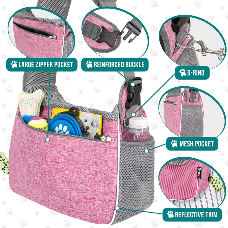 PetAmi Small Dog Sling Carrier, Soft-Sided Crossbody Puppy Carrying Purse Bag, Adjustable Sling Pet Pouch to Wear Medium Dog Cat Travel, Dog Bag for Traveling, Poop Bag Dispenser, Max 10 lbs, Pink - Image 4