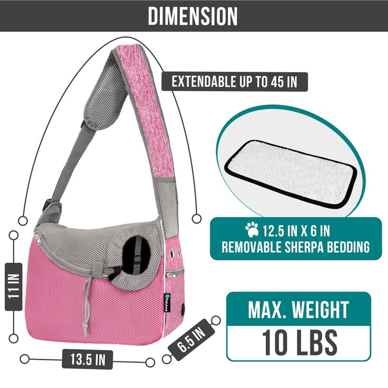 PetAmi Small Dog Sling Carrier, Soft-Sided Crossbody Puppy Carrying Purse Bag, Adjustable Sling Pet Pouch to Wear Medium Dog Cat Travel, Dog Bag for Traveling, Poop Bag Dispenser, Max 10 lbs, Pink - Image 2