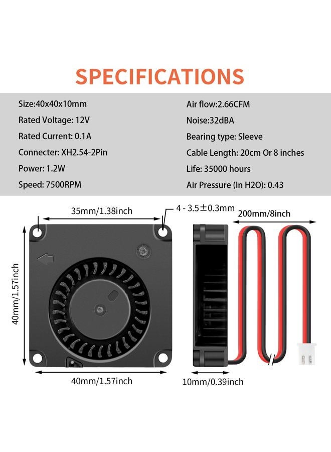 Wathai 2Packs 40mm x 40mm x 10mm 12V Turbo Blower Brushless Centrifugal Fan 2Pin - Image 2