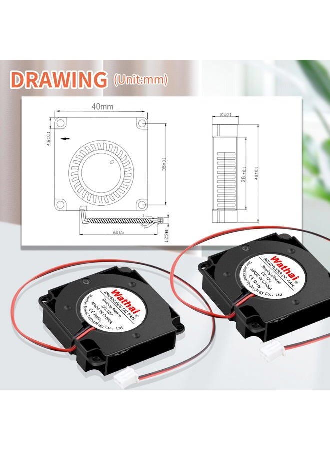 Wathai 2Packs 40mm x 40mm x 10mm 12V Turbo Blower Brushless Centrifugal Fan 2Pin - Image 5