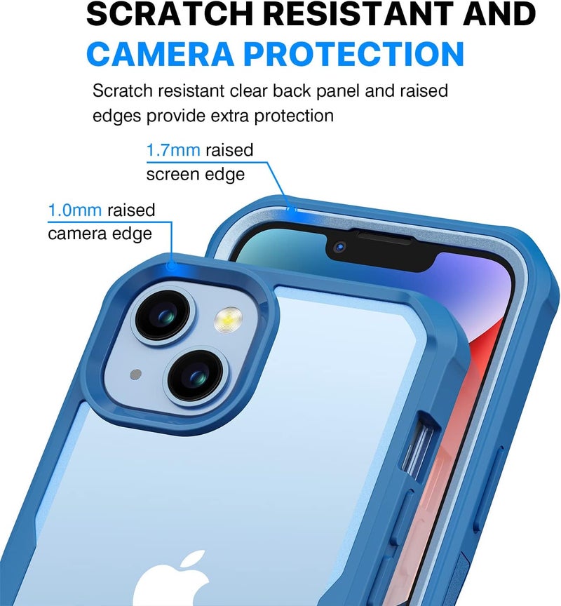 CENHUFO iPhone 14/iPhone 13 Case with Tempered Glass Screen Protector [9H HD] 360° Shockproof Double Sided Transparent Phone Case Full Cover for iPhone 14/13 – Blue Varied dimensions - Image 5