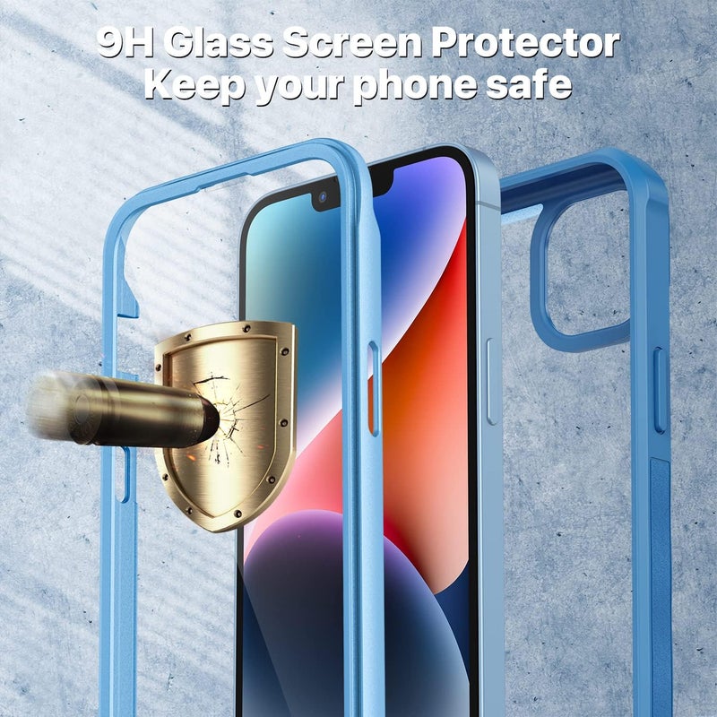 CENHUFO iPhone 14/iPhone 13 Case with Tempered Glass Screen Protector [9H HD] 360° Shockproof Double Sided Transparent Phone Case Full Cover for iPhone 14/13 – Blue Varied dimensions - Image 3