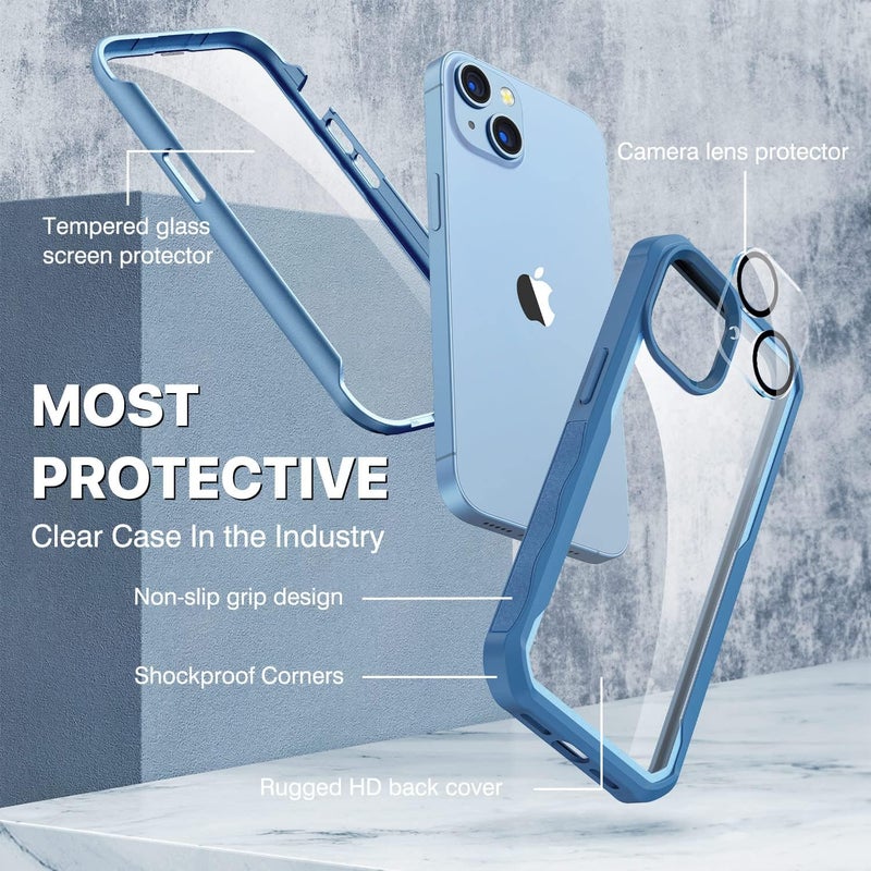 CENHUFO iPhone 14/iPhone 13 Case with Tempered Glass Screen Protector [9H HD] 360° Shockproof Double Sided Transparent Phone Case Full Cover for iPhone 14/13 – Blue Varied dimensions - Image 2