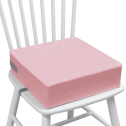 Eiury Toddler Booster Seat for Dining Table Booster Seat for Kitchen Chair Waterproof PU Cushion with Adjustable Buckle Straps NonSlip Bottom Easy Clean Portable Seat CushionPink - Image 1