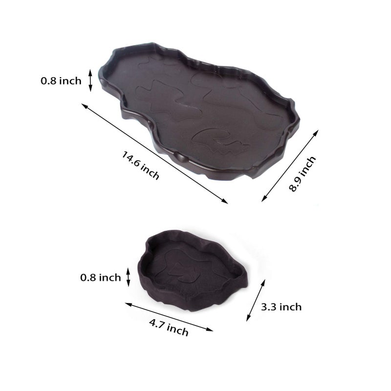 Tfwadmx Reptile Food and Water Bowl Set Luminous Bearded Dragon Dishes Tortoise Feeder Lizard Habitat Large and Small Amphibian Feeding Plates Terrarium DéCor for Turtle Gecko Snake Tegu Iguana 2 Pcs - Image 2