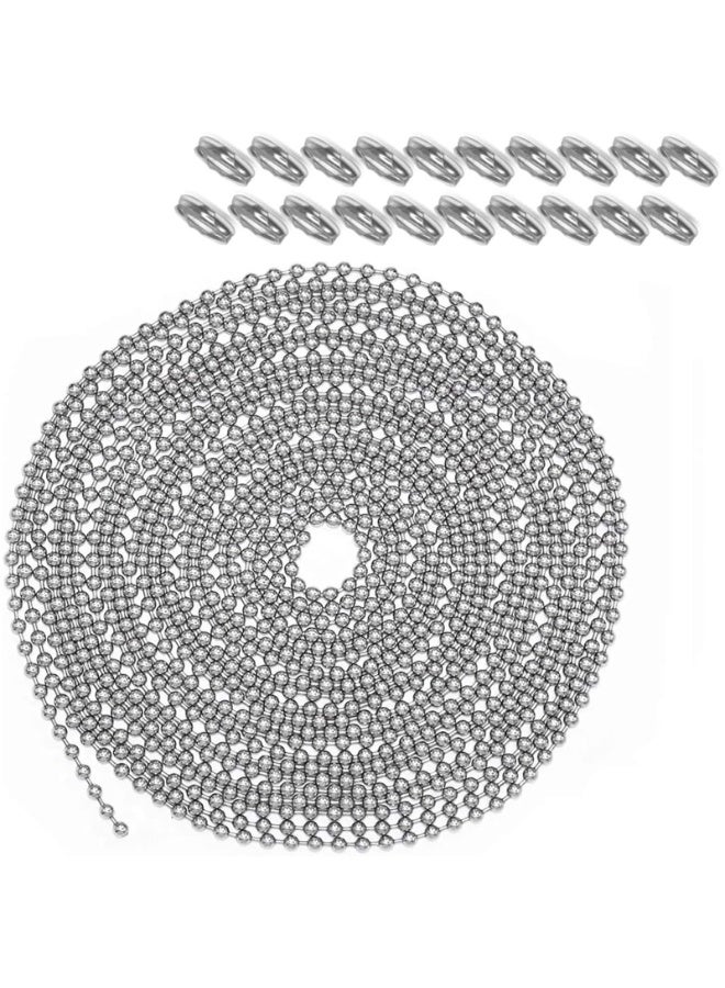 Fan Pull Chain, Metal Ceiling Fan Chain Extension, Diameter 3.2mm 16 Feet Long with 20 Pcs Connectors for Ceiling Fans and Light Fixtures Pull and DIY - Image 1