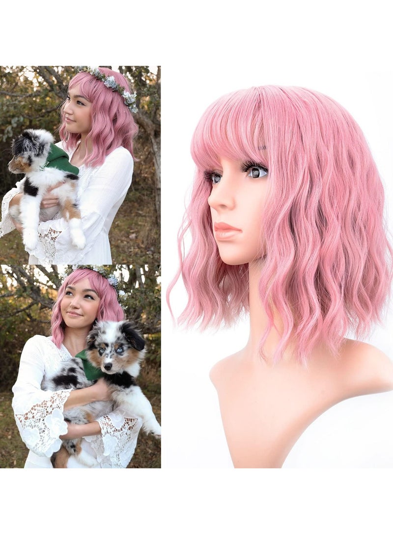 Estelle Fiber Heat Resistant BoBo Wig for Women Natural Looking Full Wigs for Daily Use Pink  - Image 1