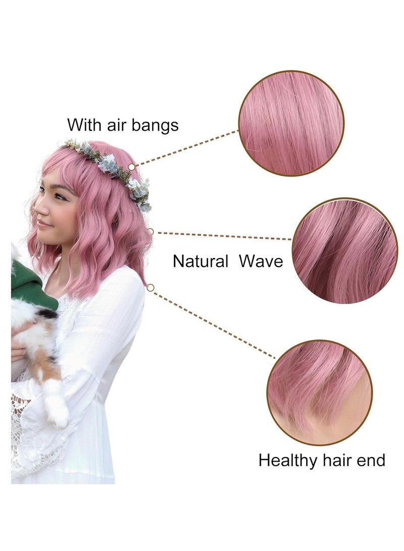 إستيل شعر مستعار بوبو مصنوع من الألياف المقاومة للحرارة للنساء، شعر مستعار كامل بمظهر طبيعي للاستخدام اليومي، وردي - Image 2