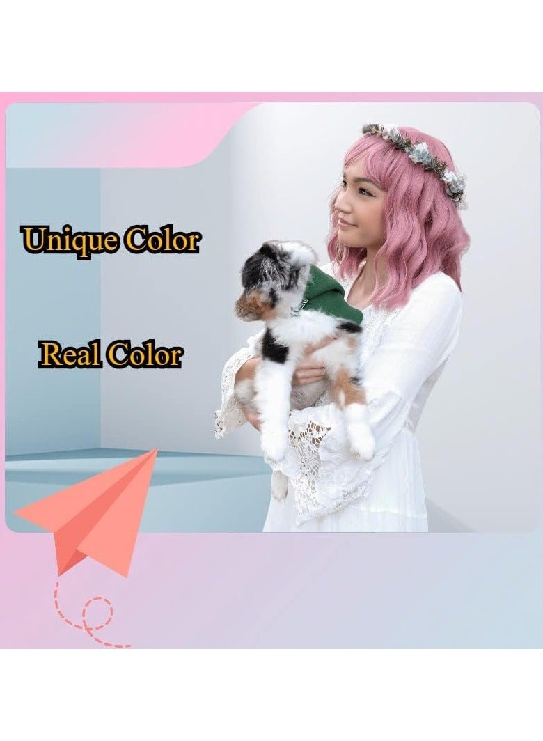 إستيل شعر مستعار بوبو مصنوع من الألياف المقاومة للحرارة للنساء، شعر مستعار كامل بمظهر طبيعي للاستخدام اليومي، وردي - Image 3