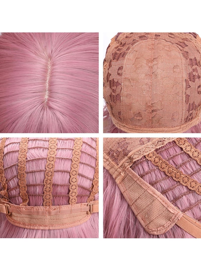 إستيل شعر مستعار بوبو مصنوع من الألياف المقاومة للحرارة للنساء، شعر مستعار كامل بمظهر طبيعي للاستخدام اليومي، وردي - Image 5